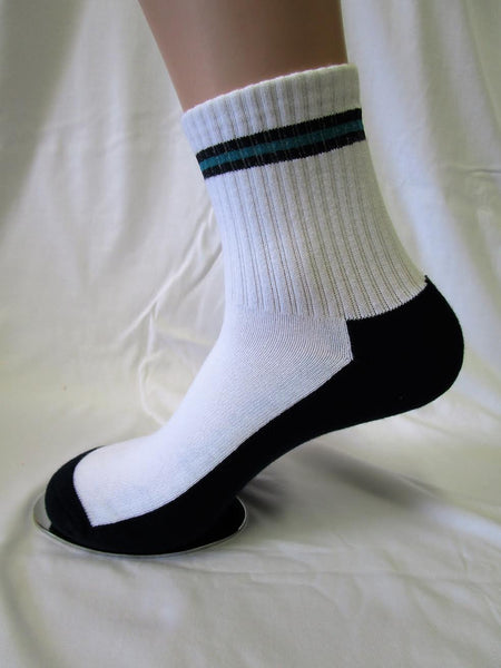Socks - White with Navy/Teal/Navy Stripe